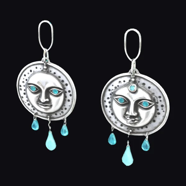 Silver Moon Face Earrings