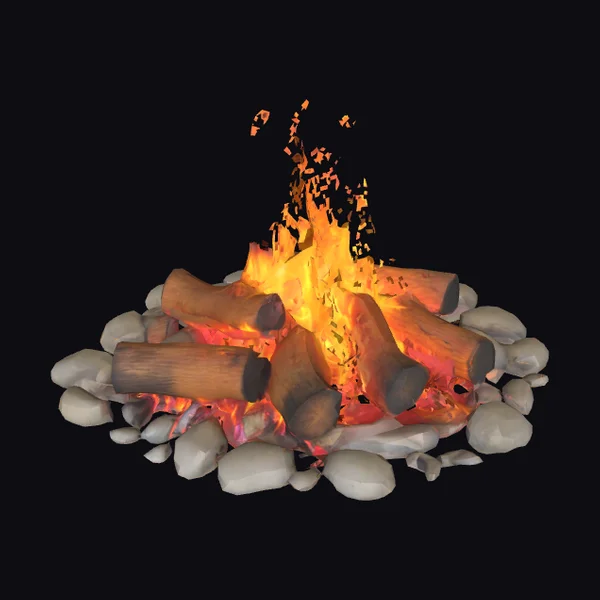 Burning Campfire with Rocks