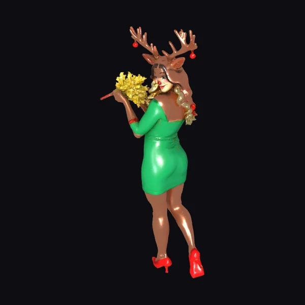 Anthro Reindeer Woman Green