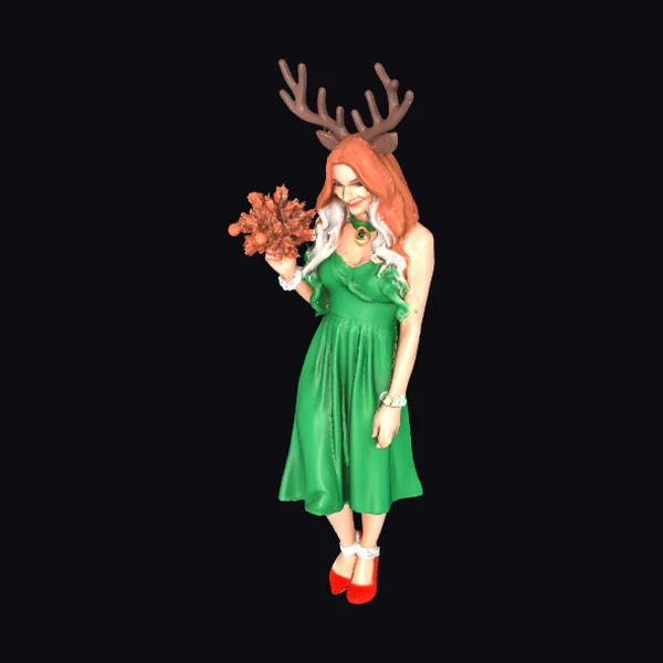 Anthro Reindeer Woman Green