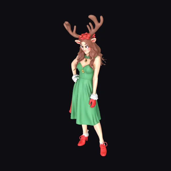 Anthro Reindeer Woman Green