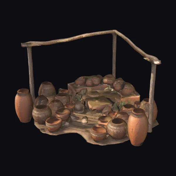 African Clay Pot Market Stall