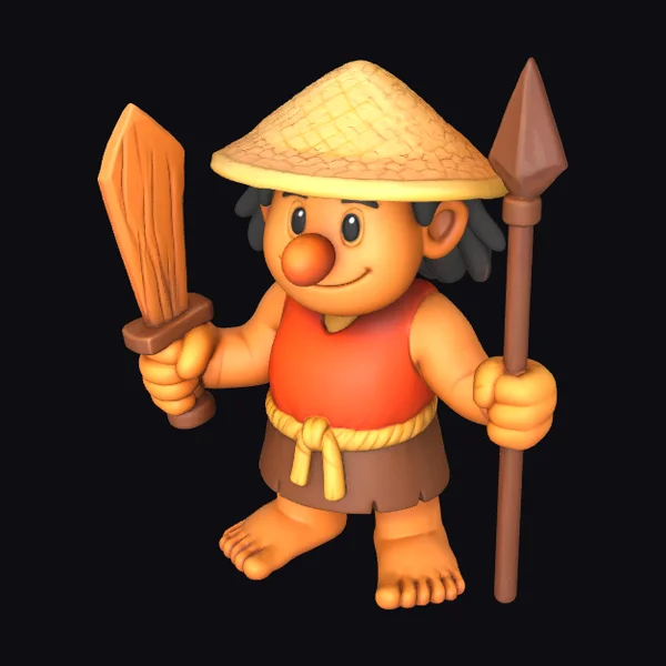 Cartoon Adventurer with Wooden Gear