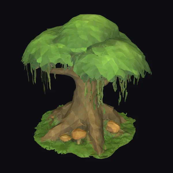 Mossy Tree with Mushrooms