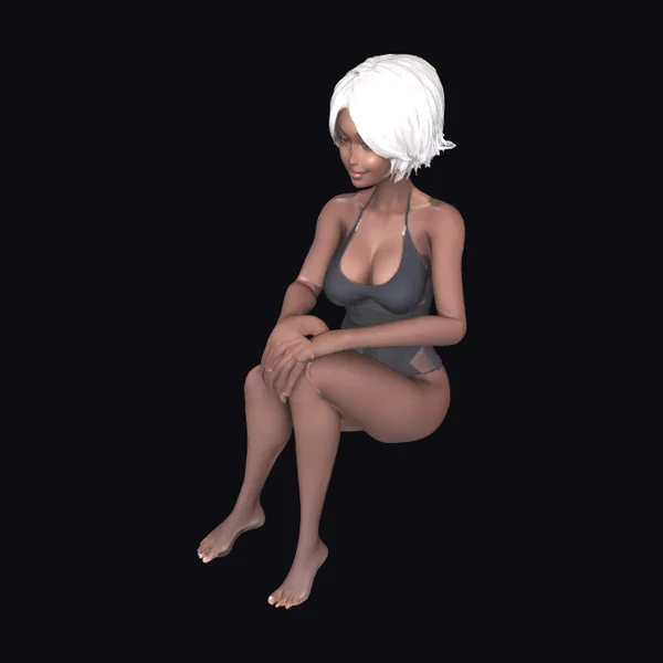 Sitting Girl with White Hair
