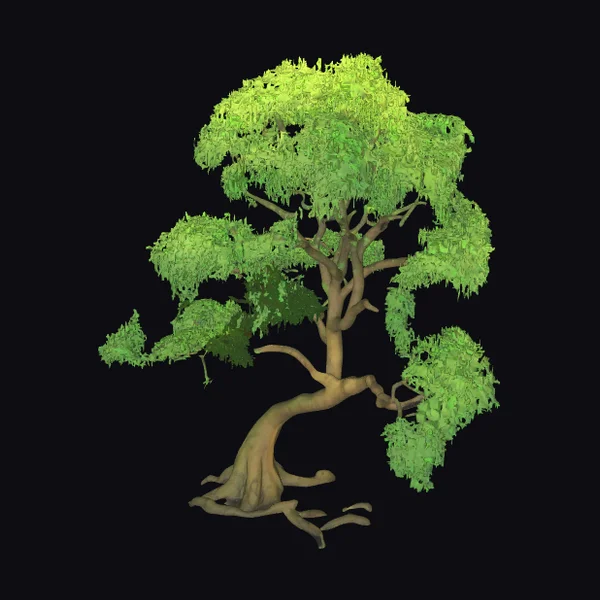 Twisted Tree with Green Leaves