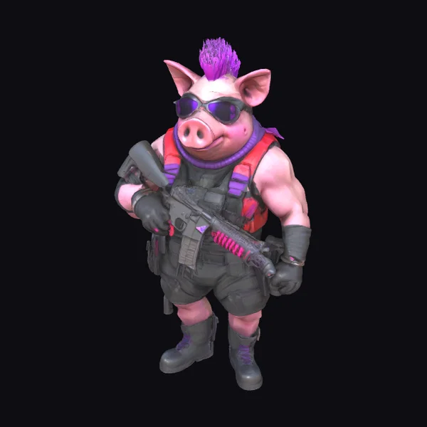 Muscular Cyberpunk Pig Warrior