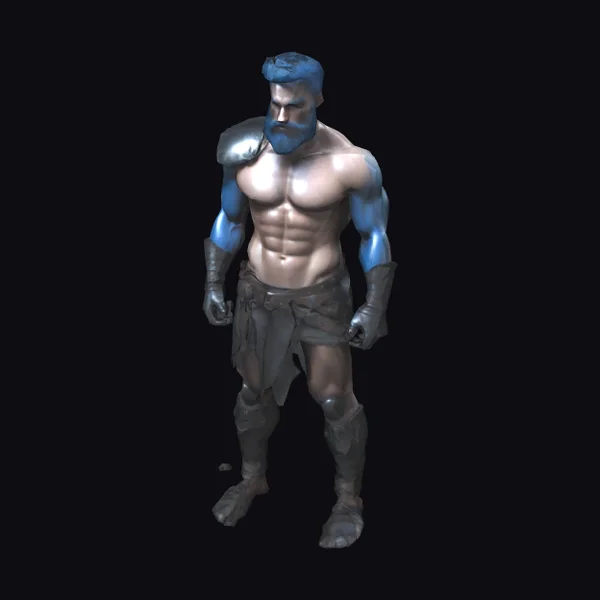Blue-Painted Muscular Warrior