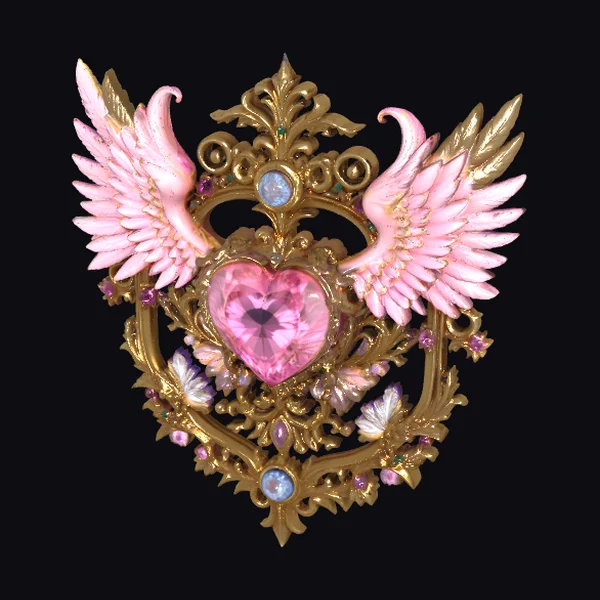 Golden Heart Wings Brooch