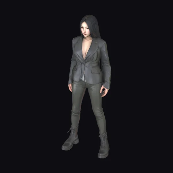 Asian Woman in Leather Suit