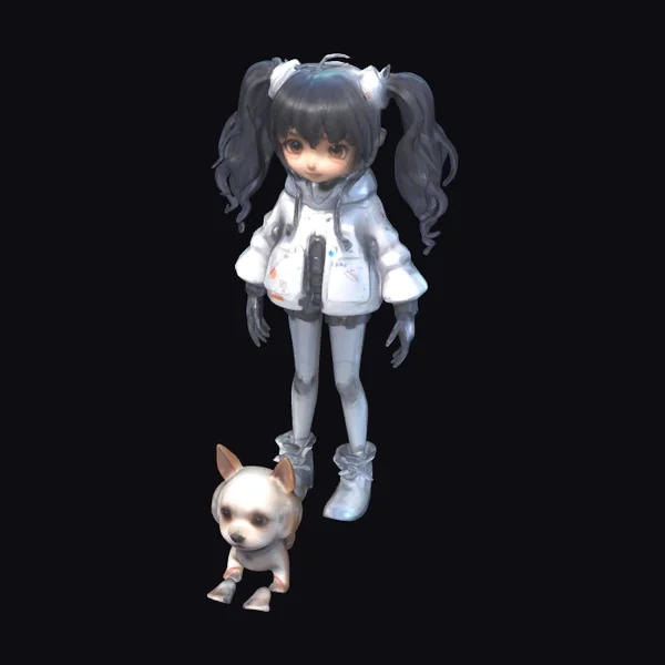 Anime Girl with Dog