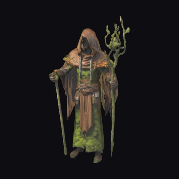 Mossy Hooded Druid Figure