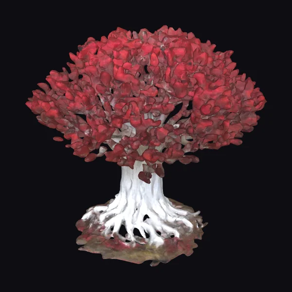 Giant Tree with Red Leaves