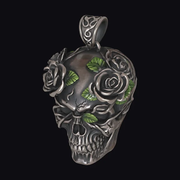 Rose Crowned Skull Pendant