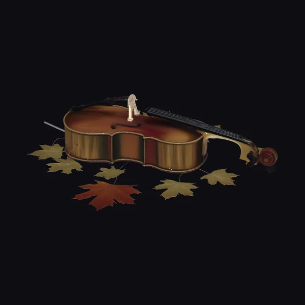 Autumn Violin Among Leaves