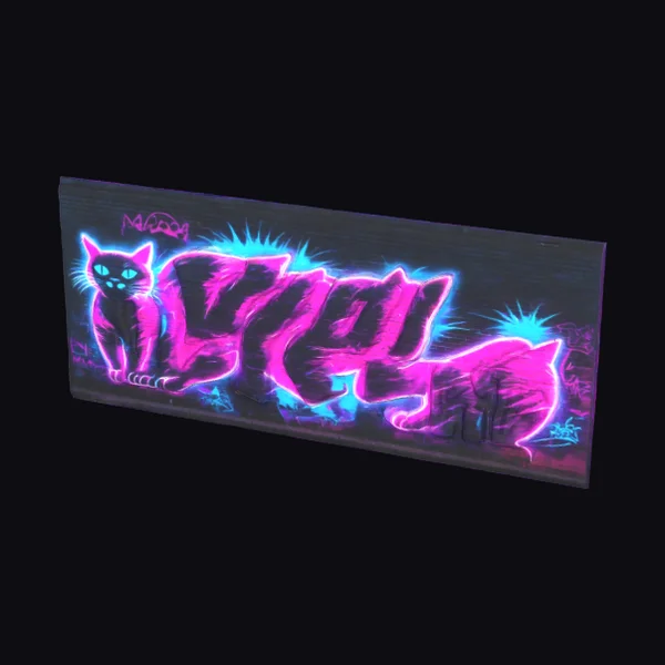 Neon Graffiti Cat Wall