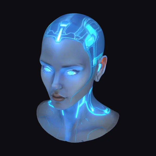 Glowing Blue Female Cyborg