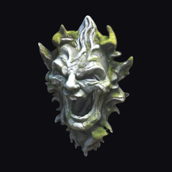 Mossy Demonic Face Sculpture