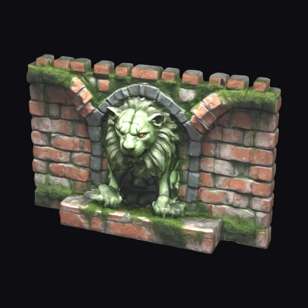 Mossy Brick Lion Gargoyle