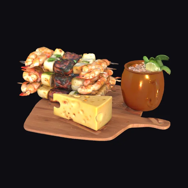 Grilled Skewers and Cheese Board