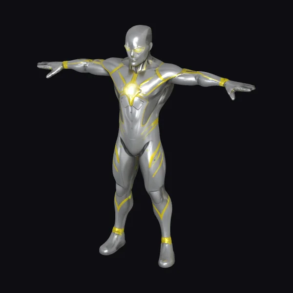 Silver Superhero with Yellow Accents