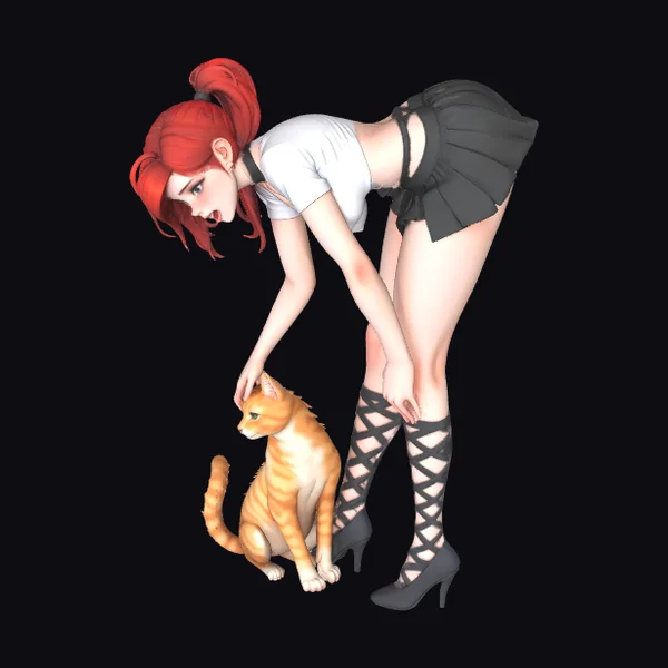Woman Petting Orange Cat