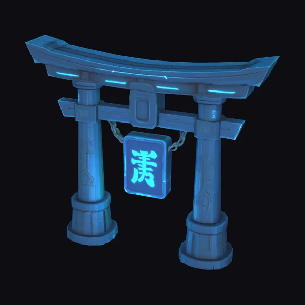 Glowing Blue Torii Gate
