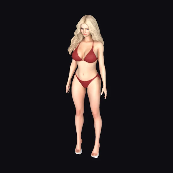 Blonde Woman in Red Bikini