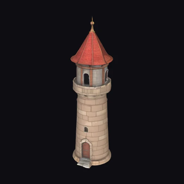 Stone Watchtower with Red Roof