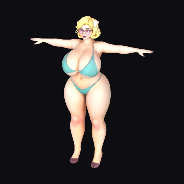 Blonde Woman in Teal Bikini