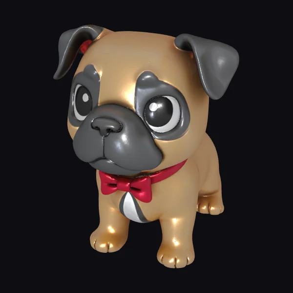 Pug with Red Bowtie