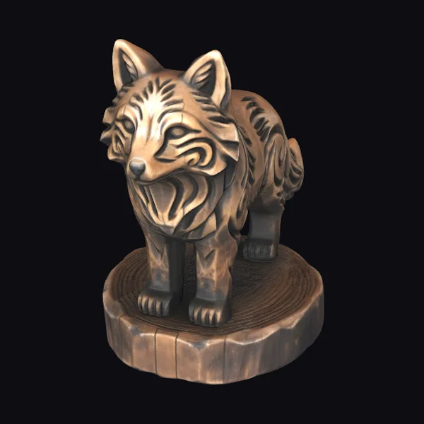 Wooden Carved Fox Figurine