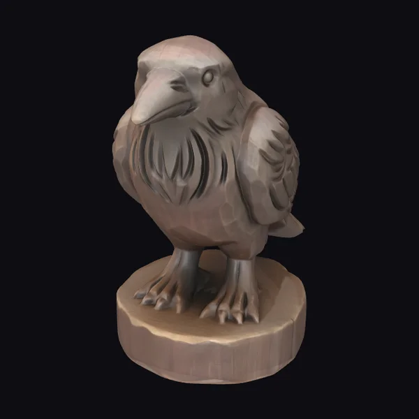 Wooden Carved Crow Figure