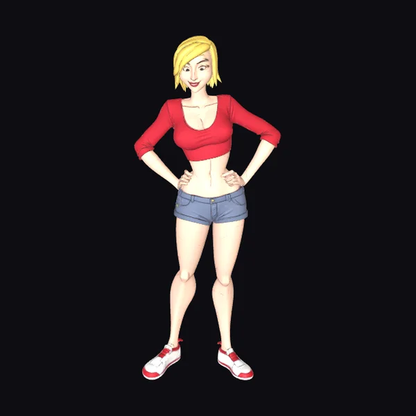 Blonde Woman in Red Top