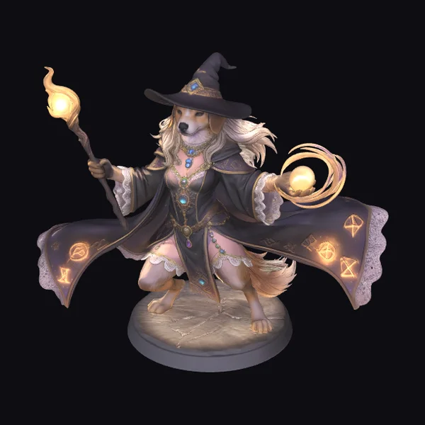 Wolf Wizardess Figurine