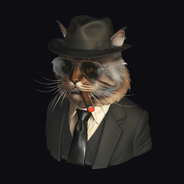 Suited Feline Smoker
