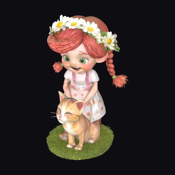 Laughing Girl with Kitten