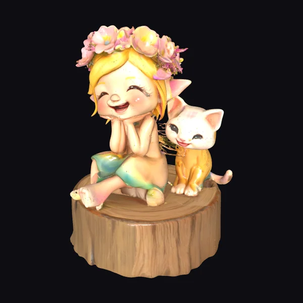 Cartoon Fairy and Cat