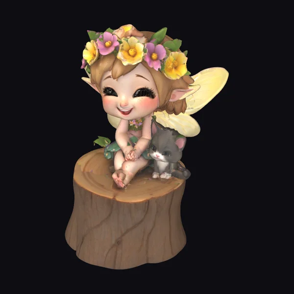 Cartoon Fairy with Kitten