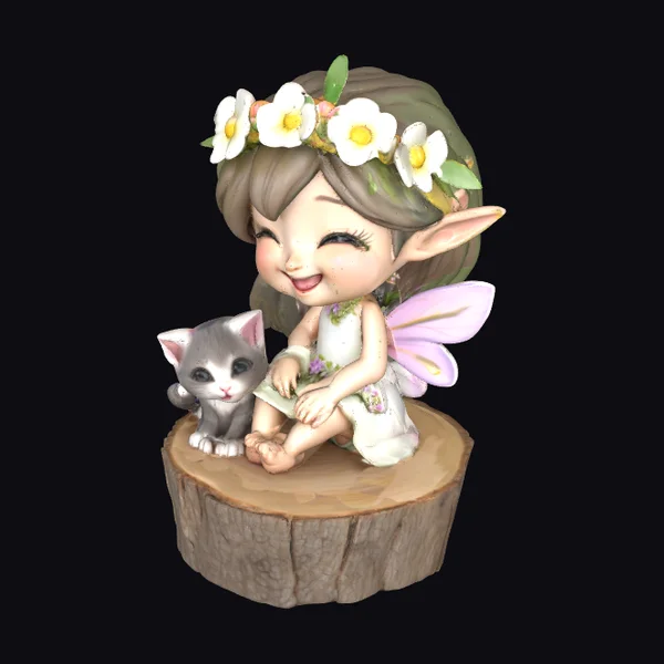 Cartoon Fairy with Kitten