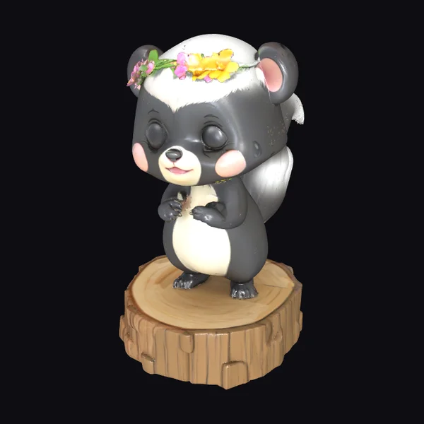 Cartoon Skunk with Flowers