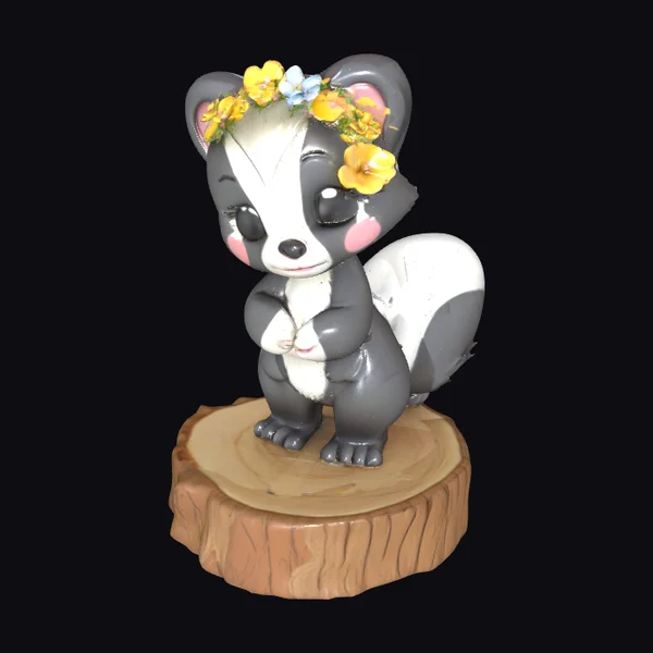 Cartoon Skunk with Flowers