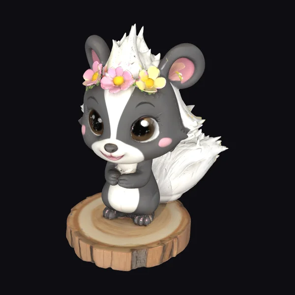 Cartoon Skunk with Flowers