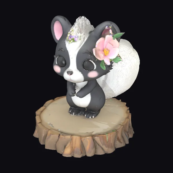 Cartoon Skunk with Flowers
