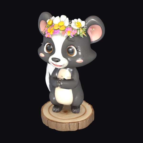 Cartoon Skunk with Flower Crown