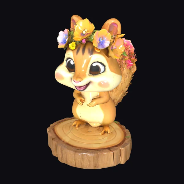 Cartoon Chipmunk with Flowers