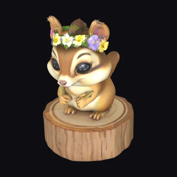 Cartoon Chipmunk with Flower Crown
