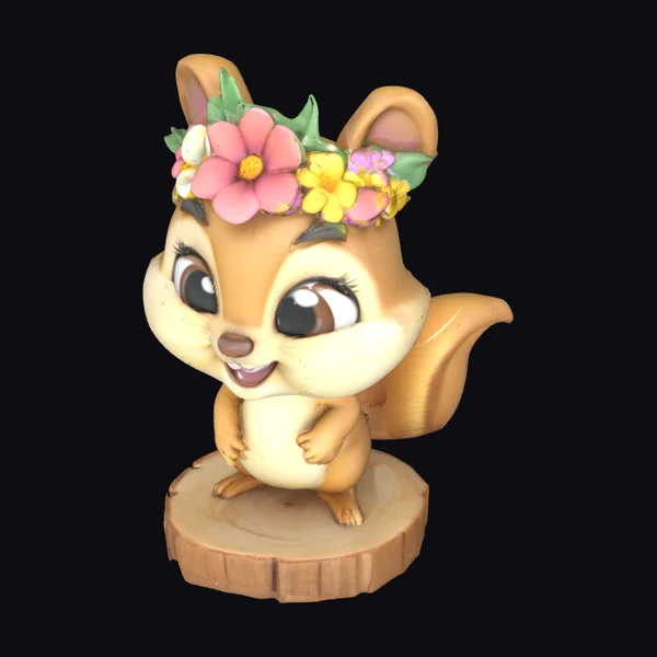 Cartoon Chipmunk with Flower Crown