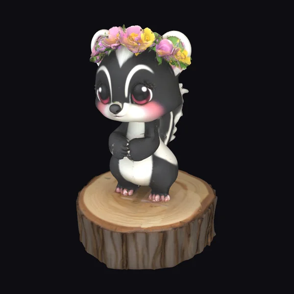 Cartoon Skunk with Flower Crown