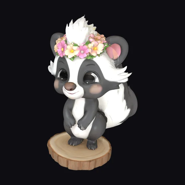 Cartoon Skunk with Flowers